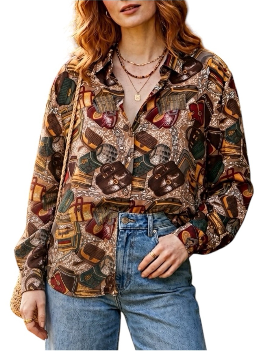 Initiatives International Boho Cottagecore Relaxed Fit Button Up Shirt Large